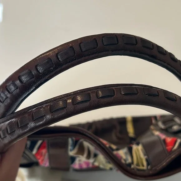 Vintage Fossil Fifty Four Brown Italian Leather & Tapestry Bag Artisan Boho - Picture 7 of 7